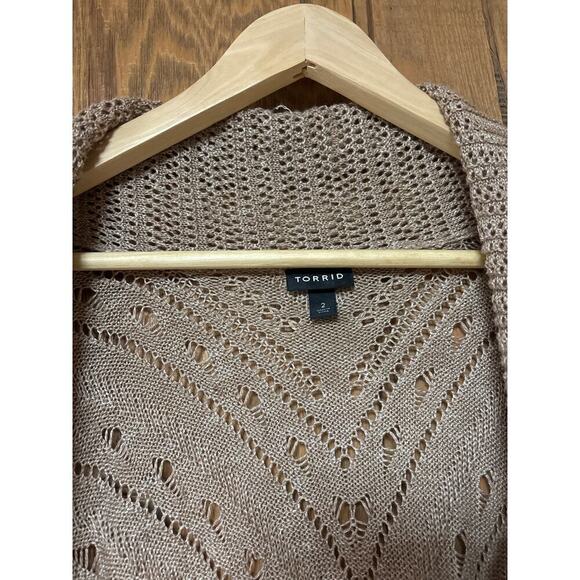 Torrid Pointelle Cardigan Curved Hem  long Sleeve Open Front Loose Knit Sweater - Picture 2 of 9